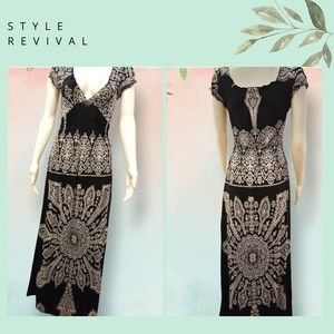 SOLD Black White Maxi Casual  Dress Earthbound Trading Co. Size Sm